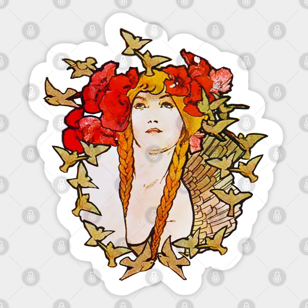 Art Nouveau Bird Girl Sticker by Marccelus